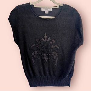 Michelle Stuart Black Sweater with Embroidered‎ Motif